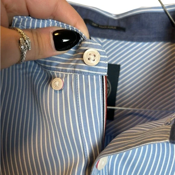 Lindbergh Blue White Stripe Soft Touch Poplin Button Down Size XL - Picture 5 of 8